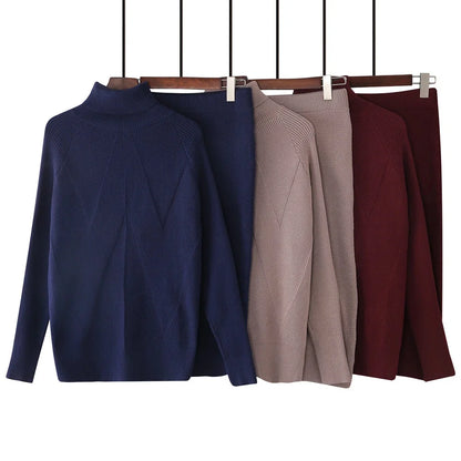 Skirt and Top Matching Sets- Cable Knit Skirt and Top Matching Set for Women