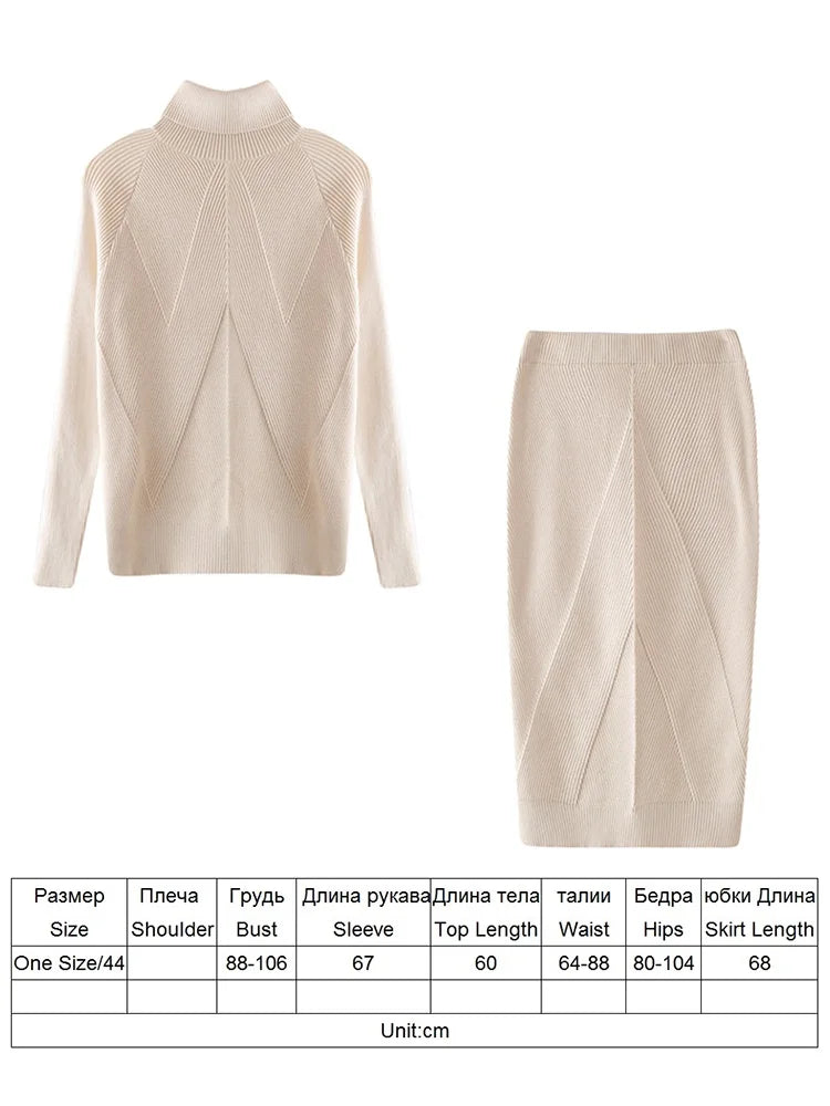 Skirt and Top Matching Sets- Cable Knit Skirt and Top Matching Set for Women