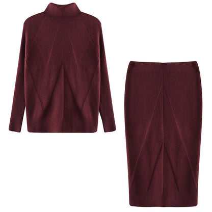 Skirt and Top Matching Sets- Cable Knit Skirt and Top Matching Set for Women