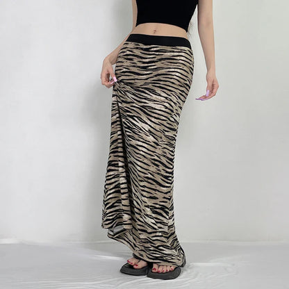 Skirts- Cozy Fur Textured Zebra Maxi Skirt- - Chuzko Women Clothing