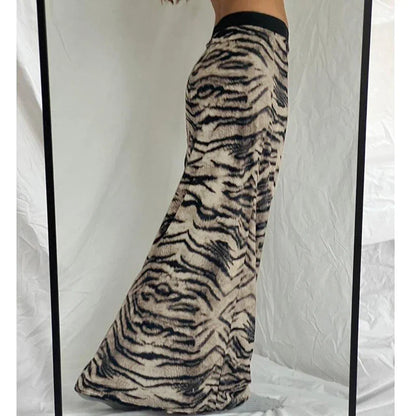 Skirts- Cozy Fur Textured Zebra Maxi Skirt- - Chuzko Women Clothing