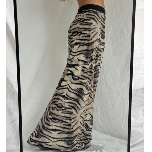 Skirts- Cozy Fur Textured Zebra Maxi Skirt- - Chuzko Women Clothing