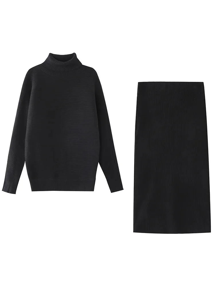 Skirts Outfit Sets - Knit Midi Skirts + Sweater Tops Outfit Matching Set - Professional