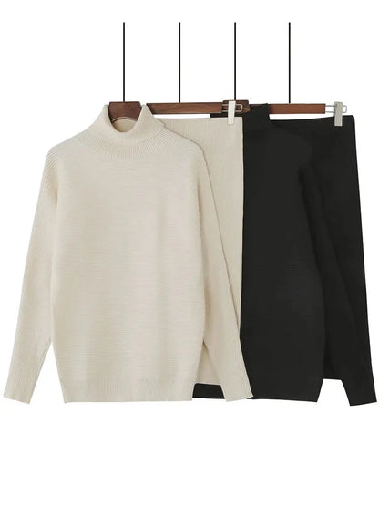 Skirts Outfit Sets - Knit Midi Skirts + Sweater Tops Outfit Matching Set - Professional