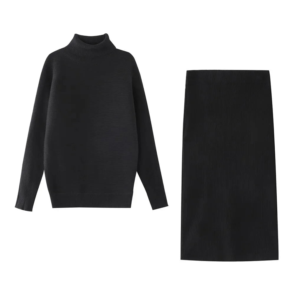 Skirts Outfit Sets - Knit Midi Skirts + Sweater Tops Outfit Matching Set - Professional