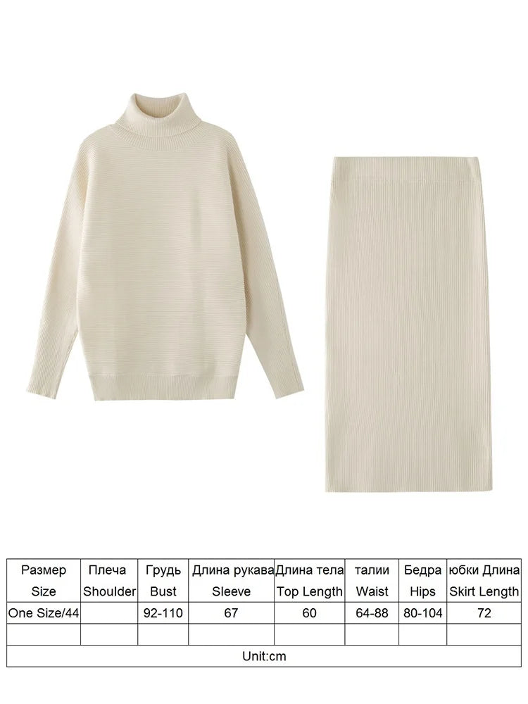 Skirts Outfit Sets - Knit Midi Skirts + Sweater Tops Outfit Matching Set - Professional