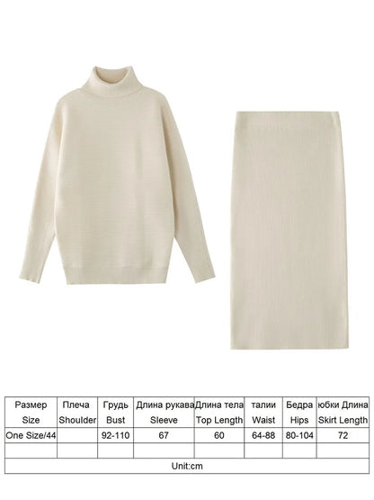 Skirts Outfit Sets - Knit Midi Skirts + Sweater Tops Outfit Matching Set - Professional