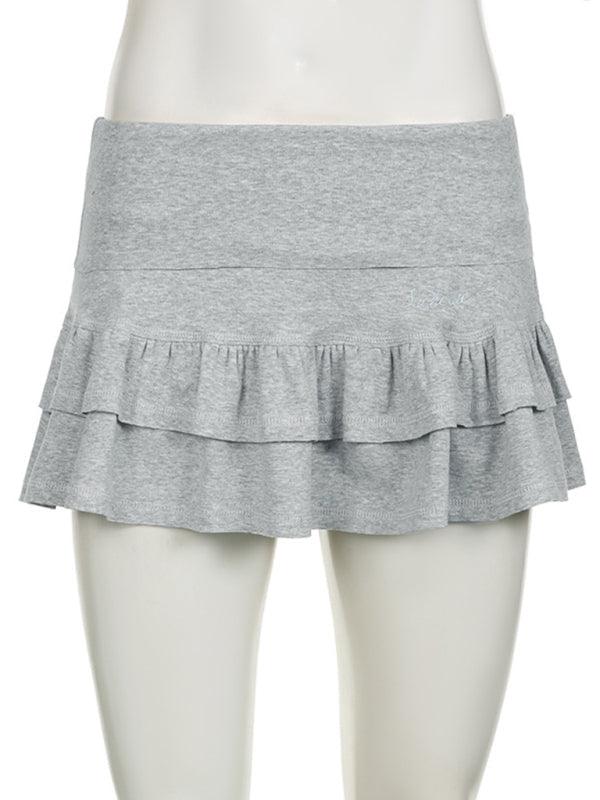 Skirts- Women's Tiered Ruffle Mini Skirt with Built-in Shorts- - Pekosa Women Fashion