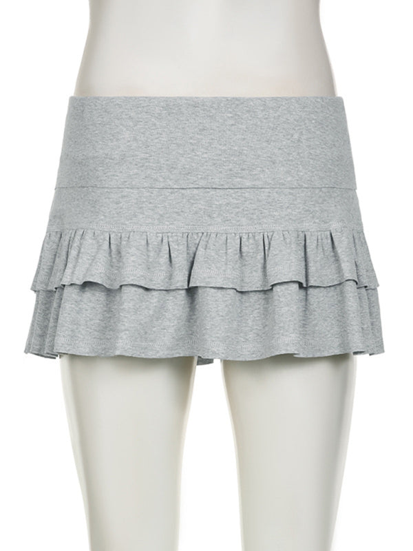 Skirts- Women's Tiered Ruffle Mini Skirt with Built-in Shorts- - Pekosa Women Fashion