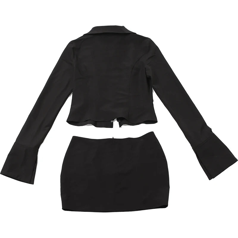 Skirts set - Zip-Up Collared Crop Top and Skirt Set for Urban Nights