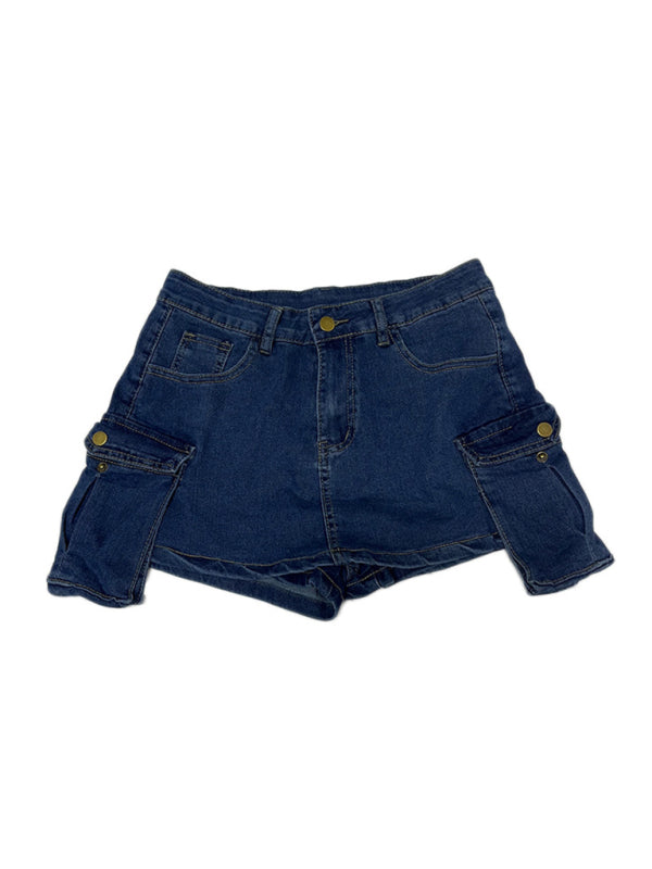 Skorts - Frayed Denim Skort Fringe Mini Skirt with Shorts