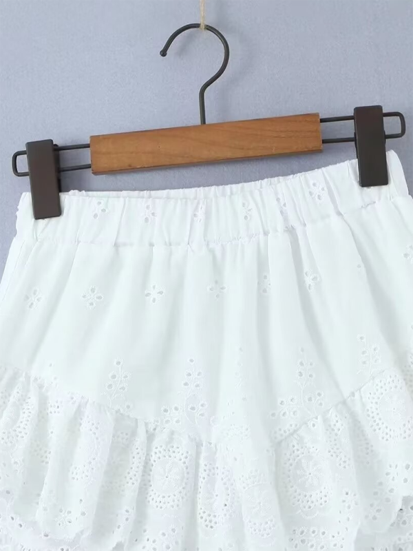 Handcrafted Cotton Mini Skirt with Embroidered Layers