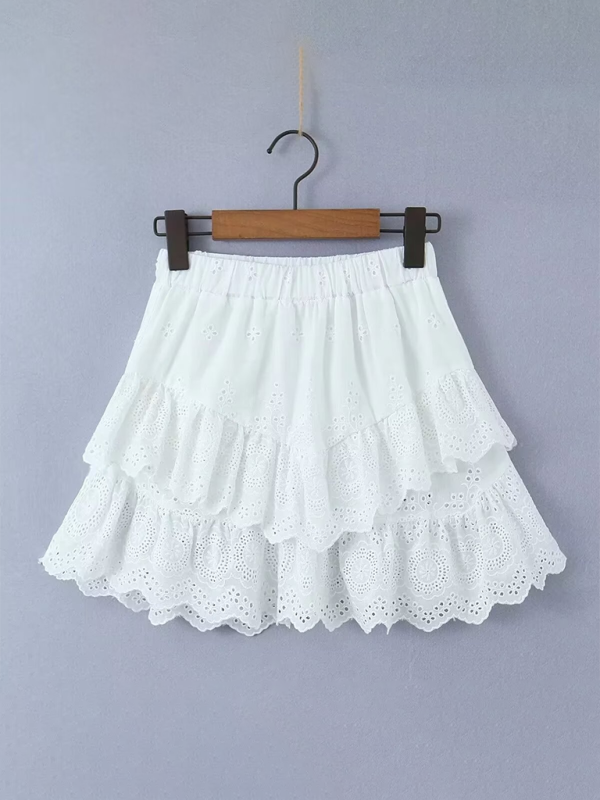 Handcrafted Cotton Mini Skirt with Embroidered Layers