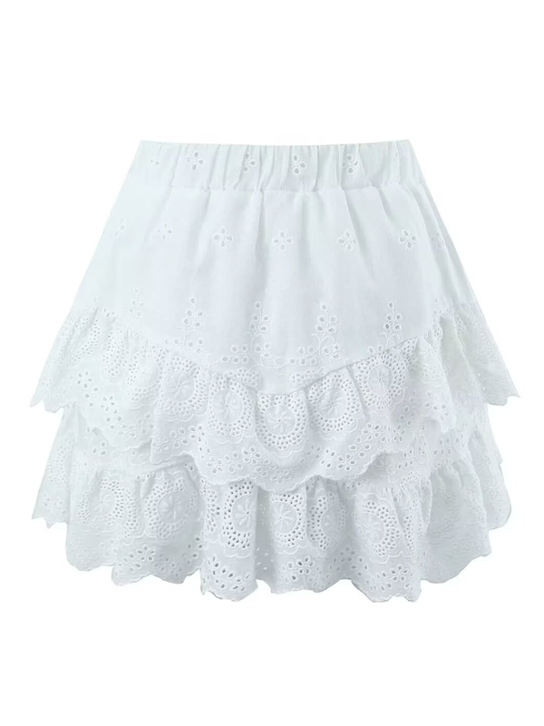 Handcrafted Cotton Mini Skirt with Embroidered Layers