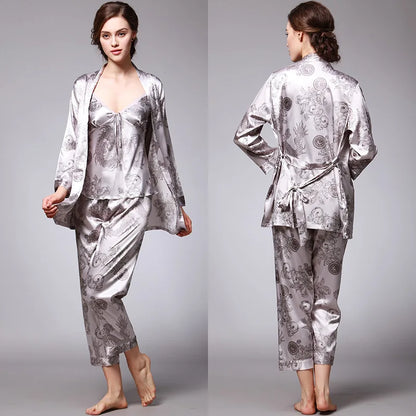 Sleepwear - 3-Piece Satin Sleepwear Set for Luxury Sleep