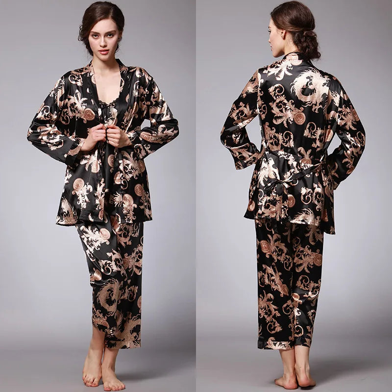 Sleepwear - 3-Piece Satin Sleepwear Set for Luxury Sleep