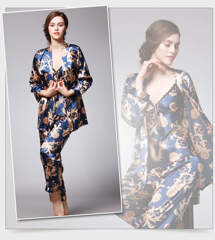 Sleepwear - 3-Piece Satin Sleepwear Set for Luxury Sleep