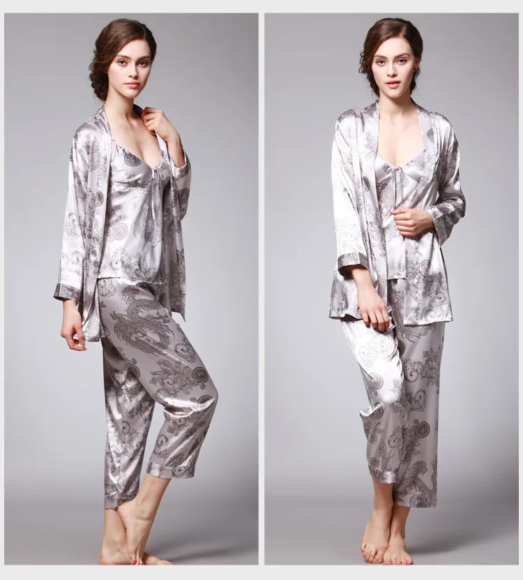 Sleepwear - 3-Piece Satin Sleepwear Set for Luxury Sleep