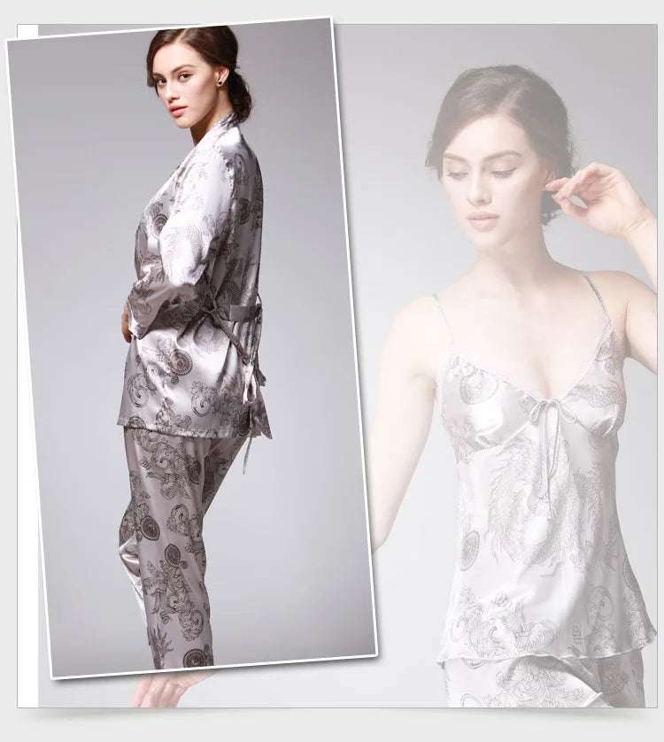 Sleepwear - 3-Piece Satin Sleepwear Set for Luxury Sleep