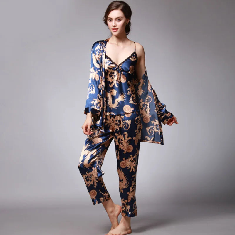 Sleepwear - 3-Piece Satin Sleepwear Set for Luxury Sleep