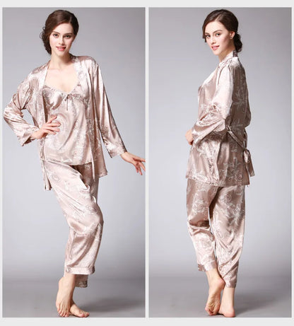 Sleepwear - 3-Piece Satin Sleepwear Set for Luxury Sleep