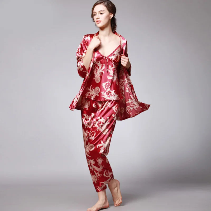 Sleepwear - 3-Piece Satin Sleepwear Set for Luxury Sleep