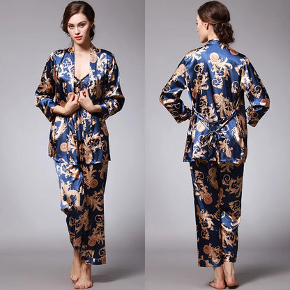 Sleepwear - 3-Piece Satin Sleepwear Set for Luxury Sleep