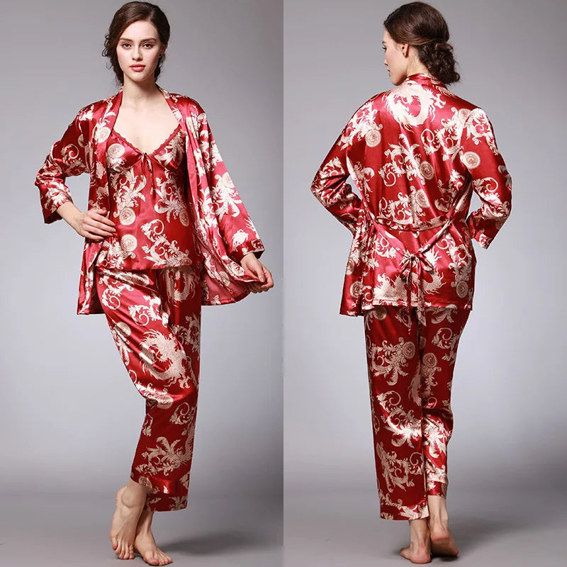 Sleepwear - 3-Piece Satin Sleepwear Set for Luxury Sleep