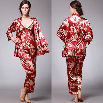 Sleepwear - 3-Piece Satin Sleepwear Set for Luxury Sleep