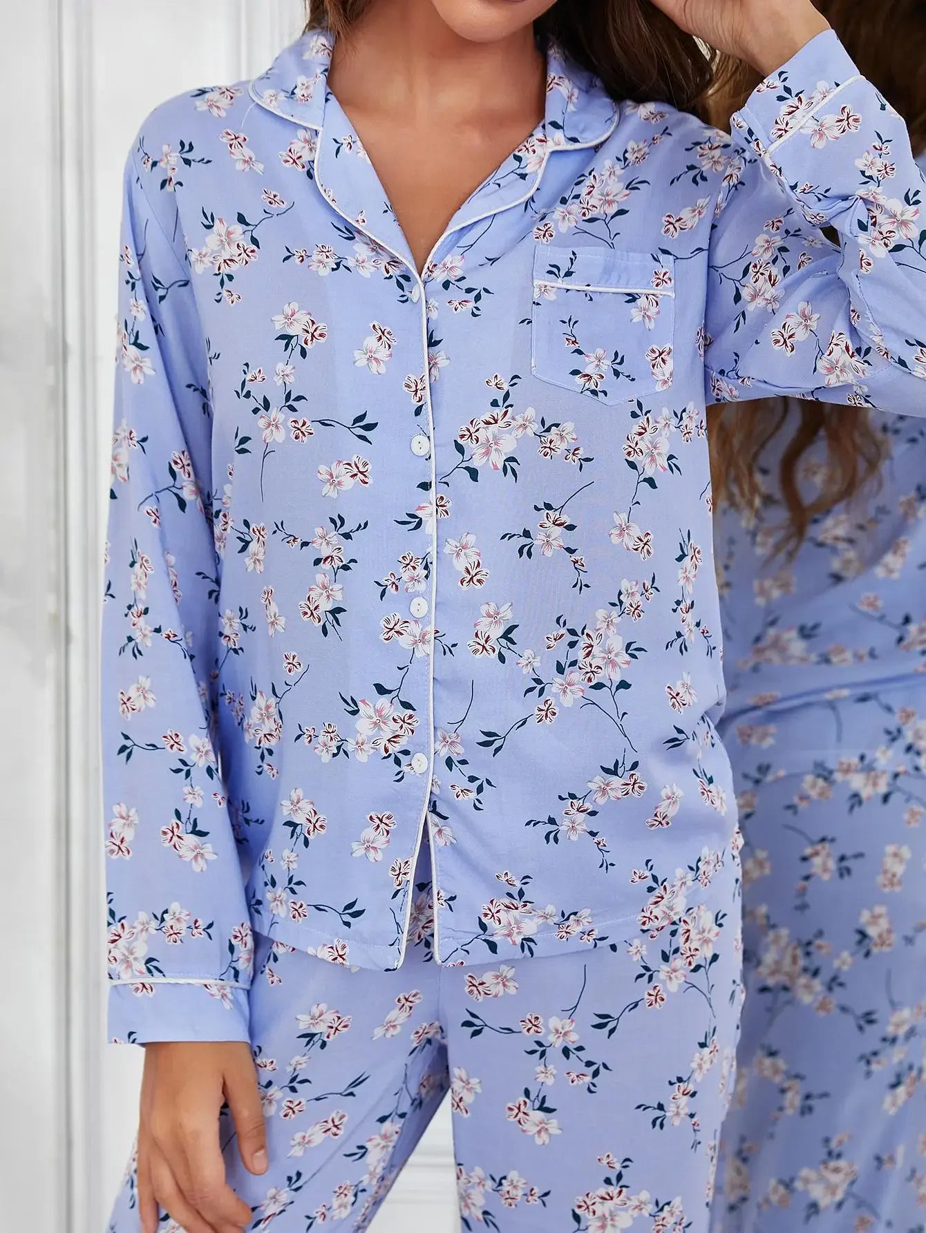 Sleepwear - Blue Blossom Full-Length PJ’s Set – Floral Print