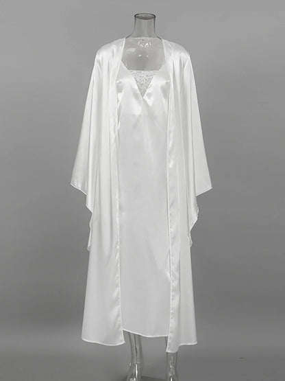 Sleepwear - Bridal Sleepwear Satin Robe Set with Slip Dress 2 Piece