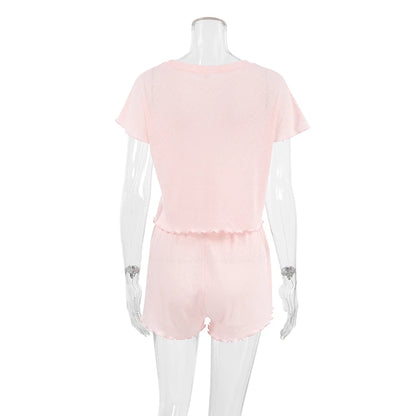 Sleepwear - Chic Pink Pajama Set with Scalloped Edges