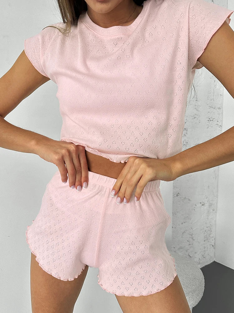 Sleepwear - Chic Pink Pajama Set with Scalloped Edges