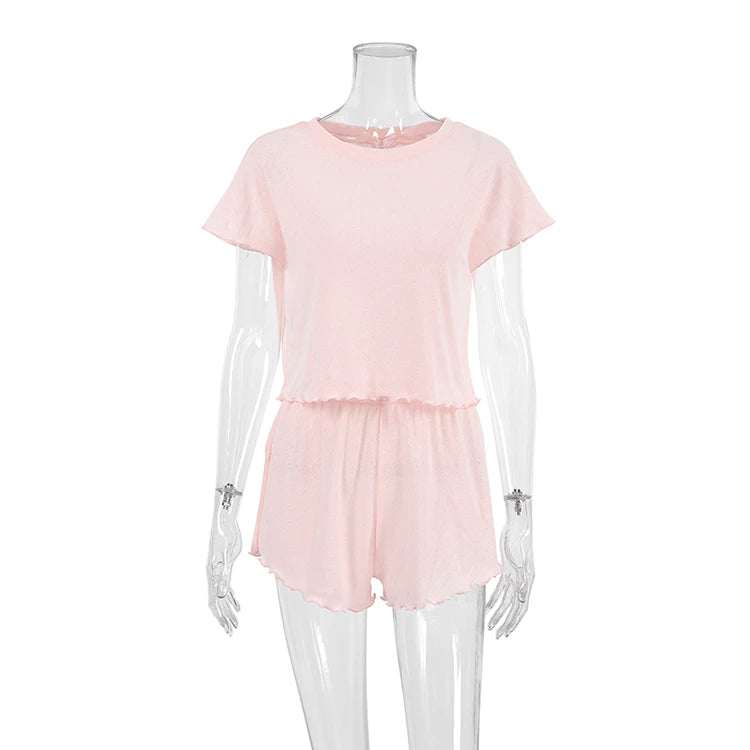 Sleepwear - Chic Pink Pajama Set with Scalloped Edges