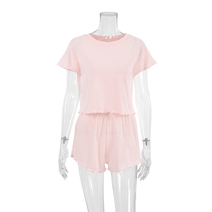 Sleepwear - Chic Pink Pajama Set with Scalloped Edges