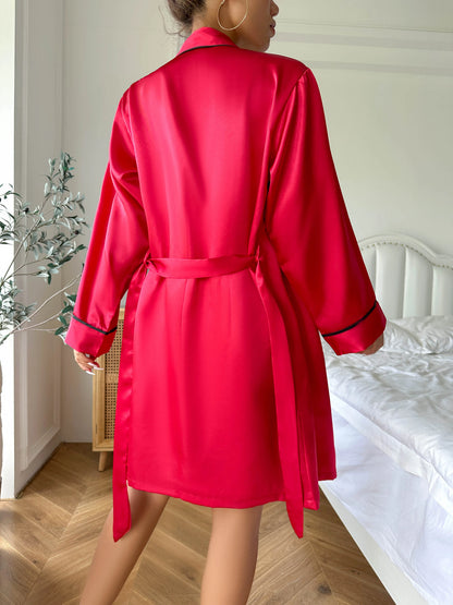 Sleepwear - Elegant Nightwear Trio: Satin Robe, Cami Top & Shorts