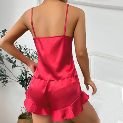 Sleepwear - Elegant Nightwear Trio: Satin Robe, Cami Top & Shorts