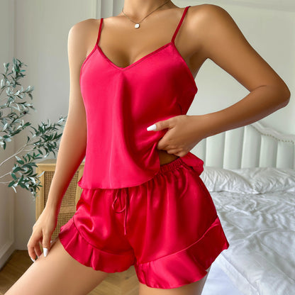 Sleepwear - Elegant Nightwear Trio: Satin Robe, Cami Top & Shorts