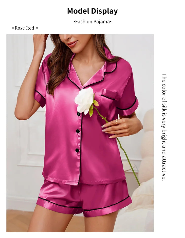 Sleepwear - Elegant Satin Pajama Top & Shorts Set – Lounge in Style