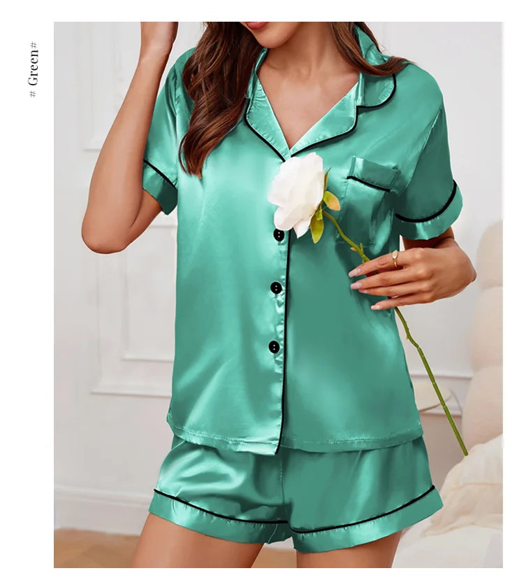 Sleepwear - Elegant Satin Pajama Top & Shorts Set – Lounge in Style