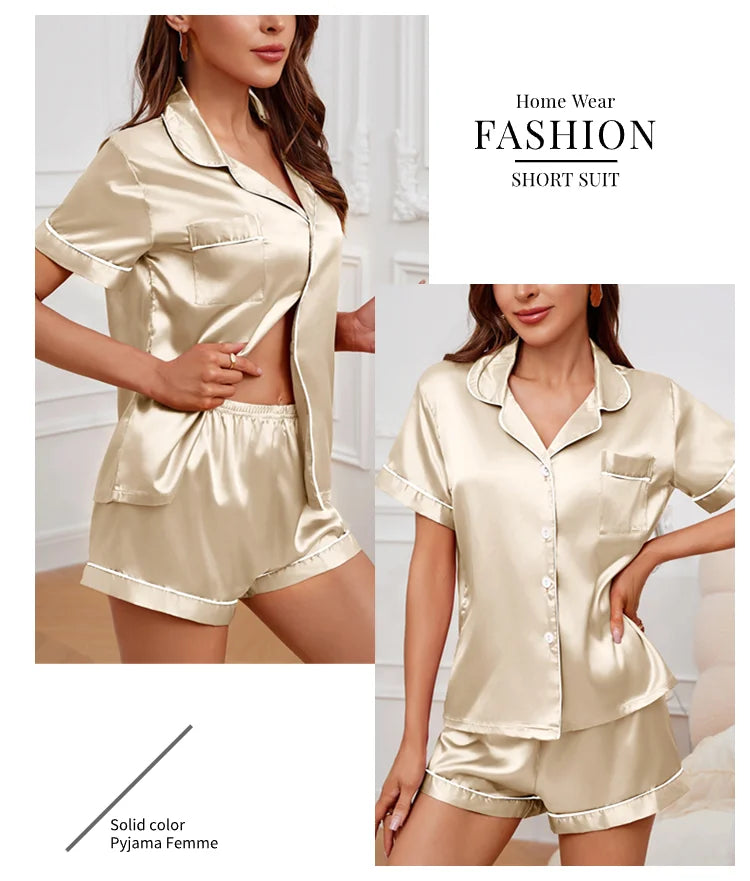 Sleepwear - Elegant Satin Pajama Top & Shorts Set – Lounge in Style