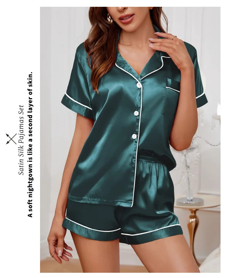 Sleepwear - Elegant Satin Pajama Top & Shorts Set – Lounge in Style