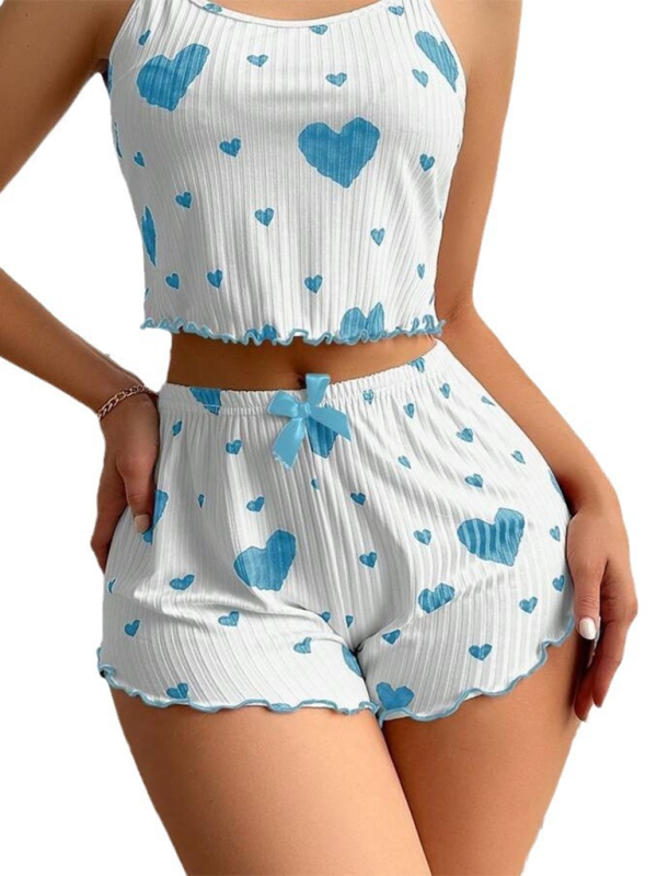 Sleepwear- Heart Print Crop Top & Shorts Set - From Daywear to Nightwear