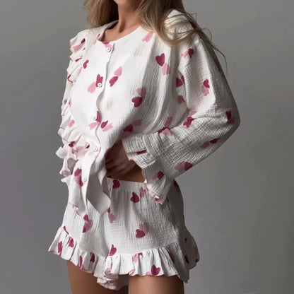 Sleepwear - Ruffle Trimmed Cotton PJs for Relaxing