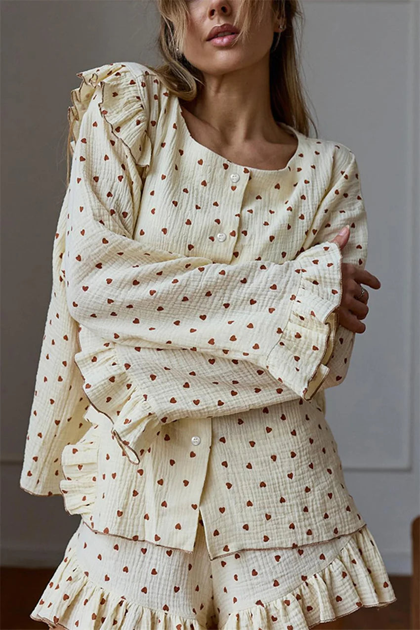 Sleepwear - Ruffle Trimmed Cotton PJs for Relaxing