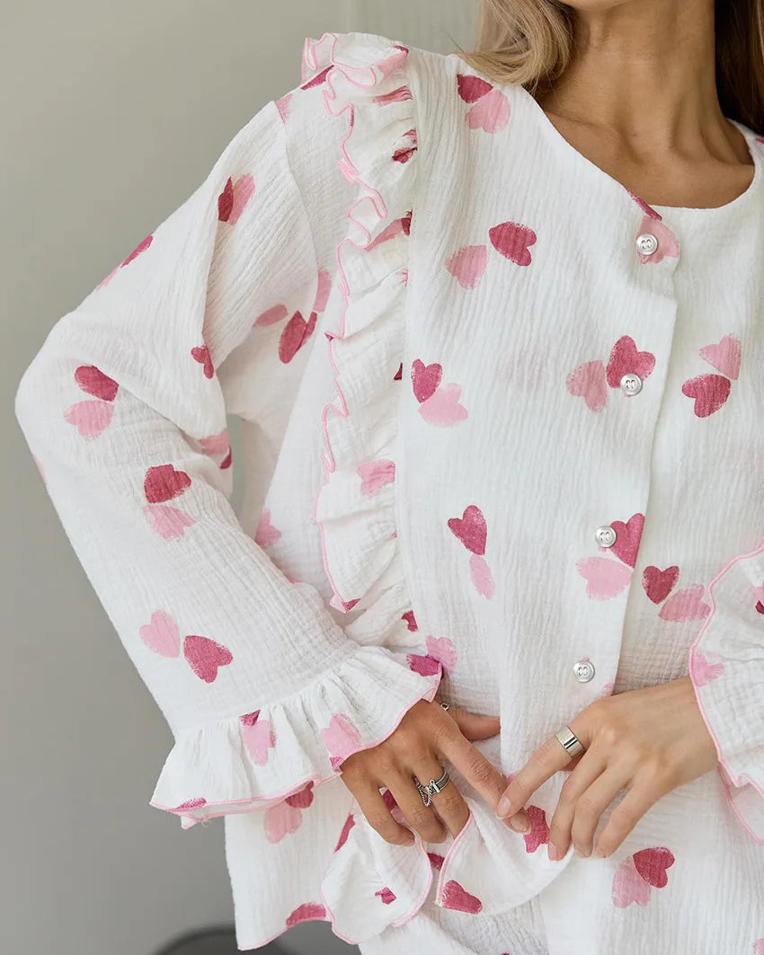 Sleepwear - Ruffle Trimmed Cotton PJs for Relaxing