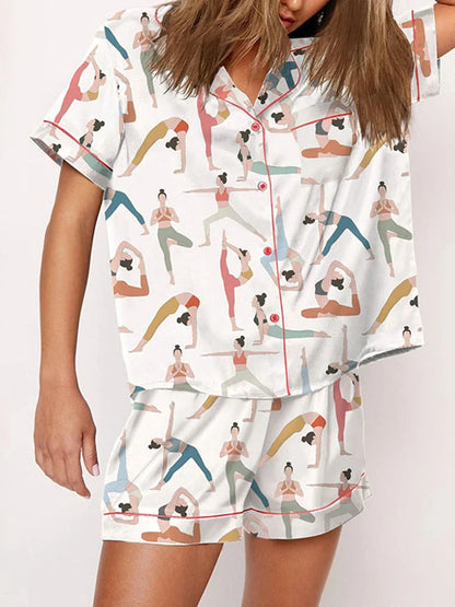 Sleepwear- Satin Nightwear Women's Clothing Print Pajama Matching Set with Shorts & Shirts- - Pekosa Women Fashion