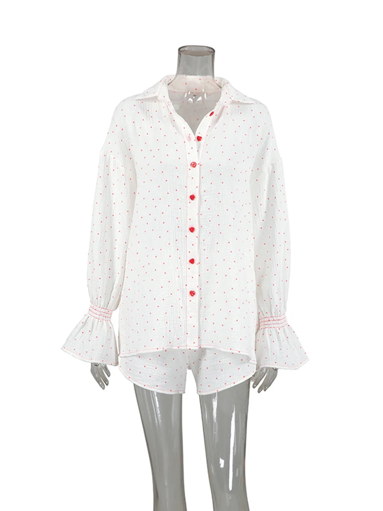 Sleepwear - Sweetheart Cotton Pajama Set for Lounging and Sleep