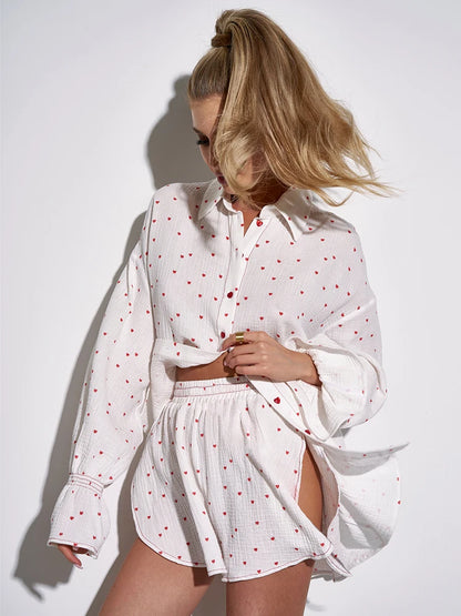 Sleepwear - Sweetheart Cotton Pajama Set for Lounging and Sleep