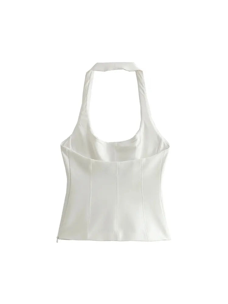 Sleeveless Blouses - Form-Fitting Halter Blouse Sleeveless Top for Outdoor Events